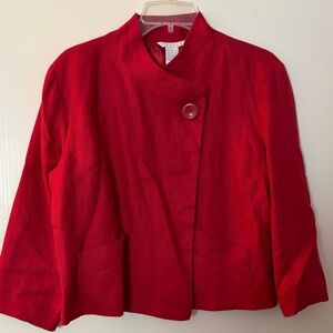 Tweeds Women’s Red Linen Cropped 3/4 sleeve Elegant Blazer, size XL
